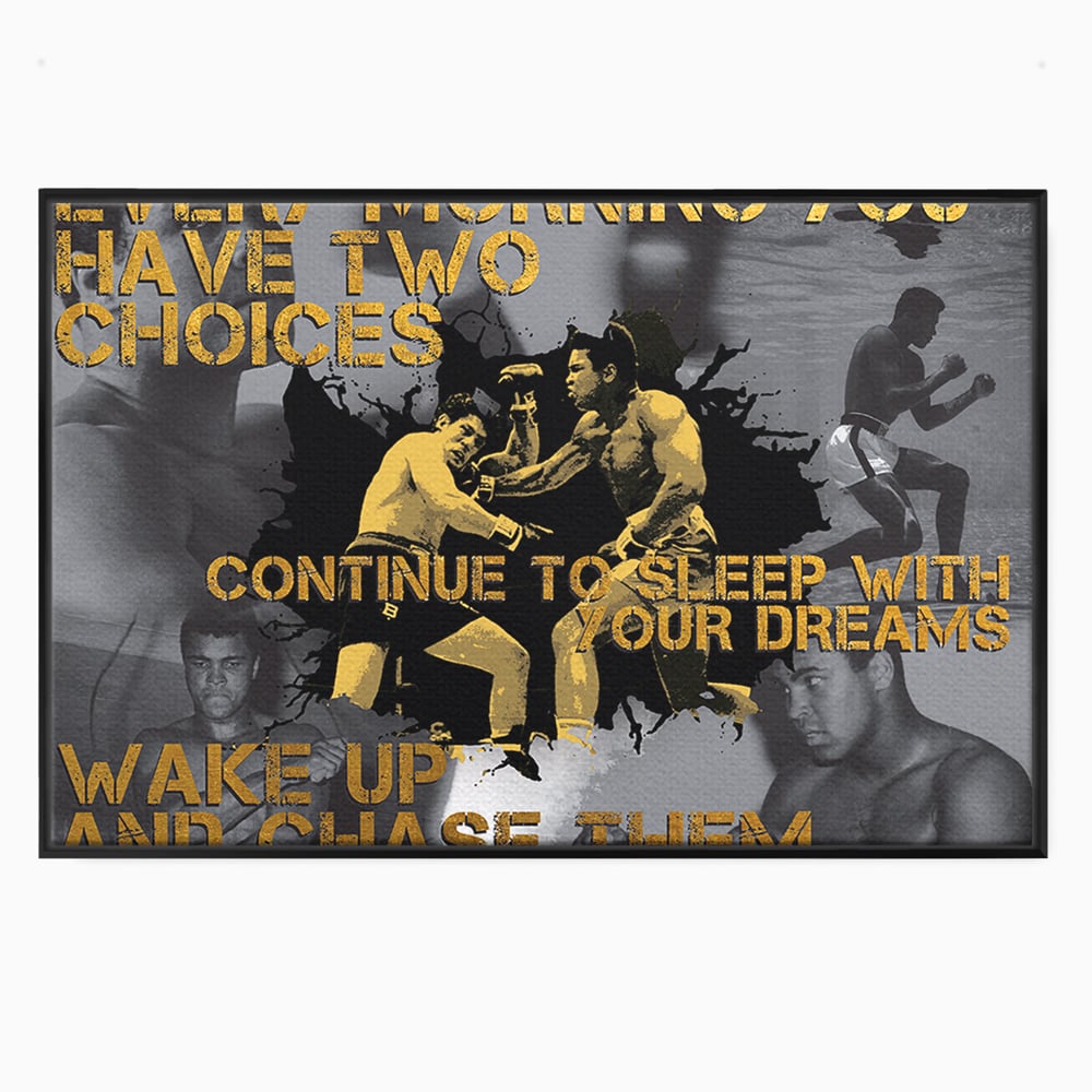 Tablou canvas cu tablou canvas motivational cu muhammad ali, in rama de aluminiu negru